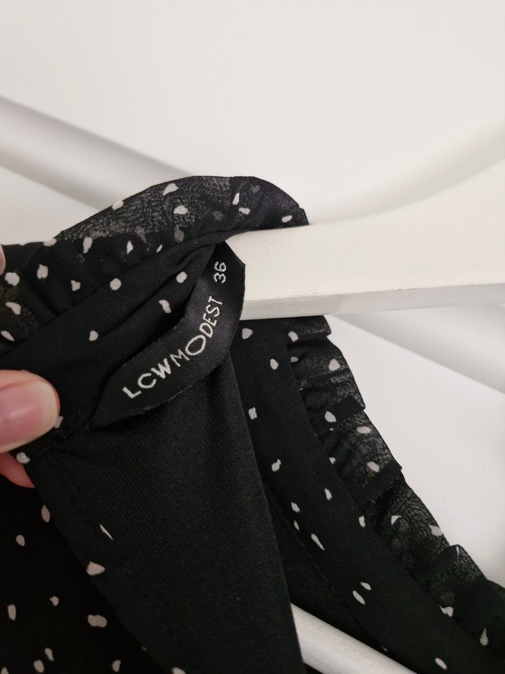 Uzun Kol Puantiyeli lacivert Bohem Elbise - Görsel 2