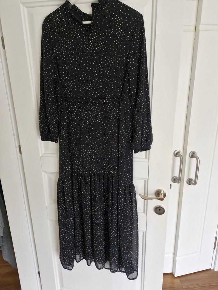 Uzun Kol Puantiyeli lacivert Bohem Elbise - Görsel 5