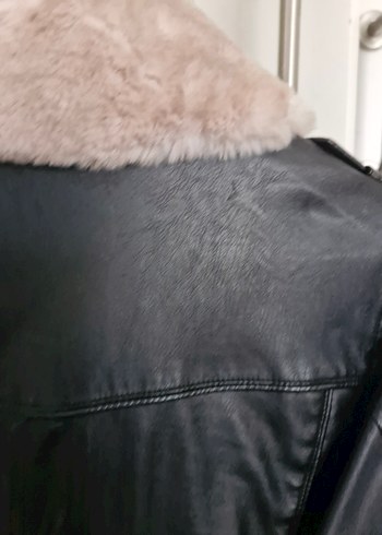 Kürk Detaylı Siyah Deri Biker Ceket - Görsel 6