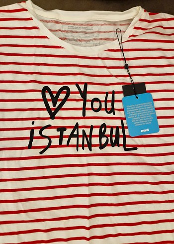 Kırmızı Çizgili Baskılı Kadın Tişört - Görsel 3