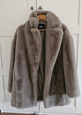 bej Midi Kadın Suni Kürk Ceket - Görsel 2