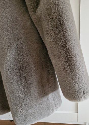 bej Midi Kadın Suni Kürk Ceket - Görsel 5