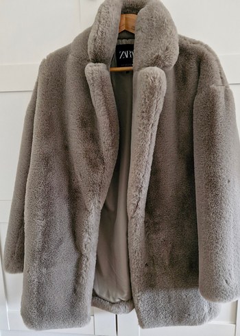 bej Midi Kadın Suni Kürk Ceket - Görsel 6