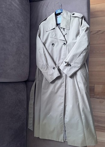 Bej Uzun Kadın Trençkot Düğmeli - Görsel 7