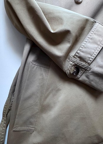 Bej Uzun Kadın Trençkot Düğmeli - Görsel 6