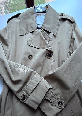 Bej Uzun Kadın Trençkot Düğmeli - Görsel 5