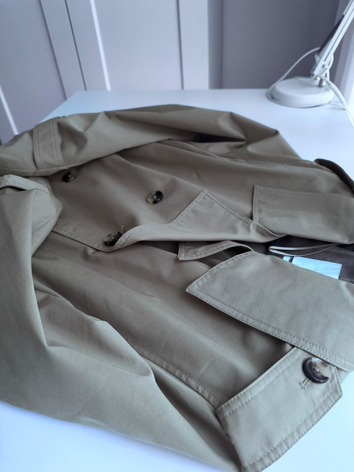 Bej Uzun Kadın Trençkot Düğmeli - Görsel 4