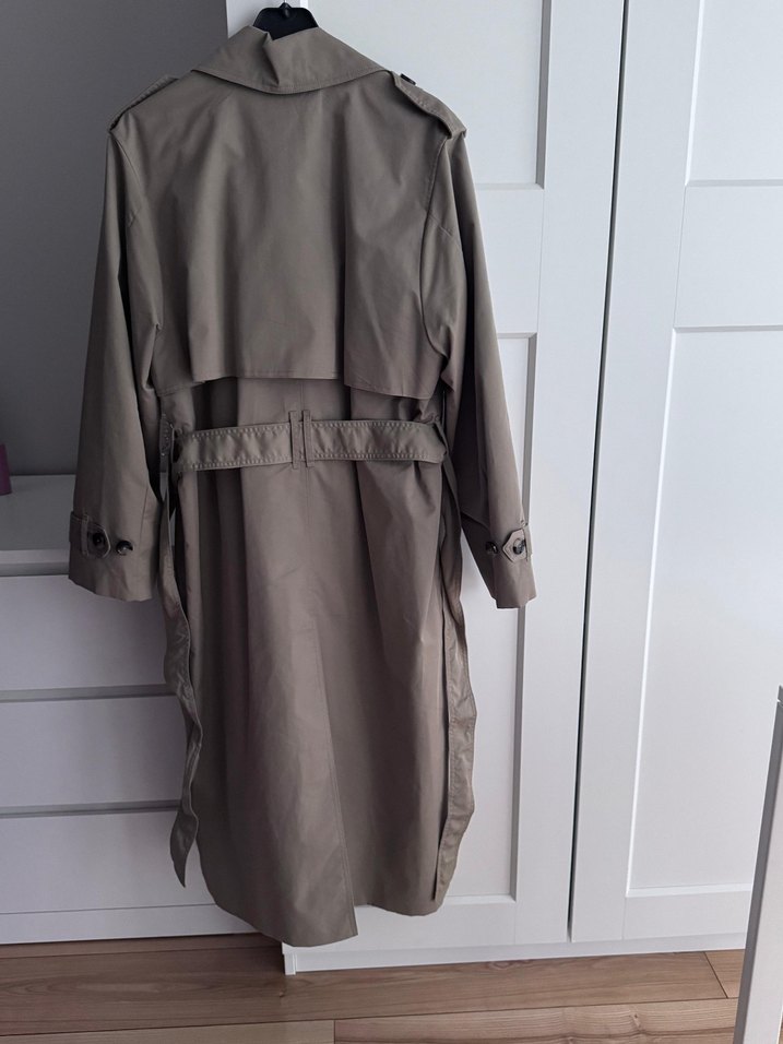 Bej Uzun Kadın Trençkot Düğmeli - Görsel 2