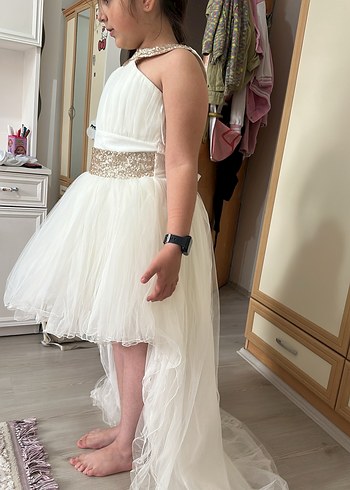 Zara Beyaz Drapeli Straplez Kız Çocuk Abiye