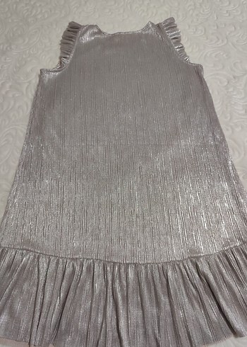 bayan Gri Keten Piliseli Elbise - Görsel 2