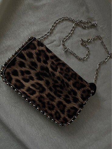 Leopar bella taşlı çanta
