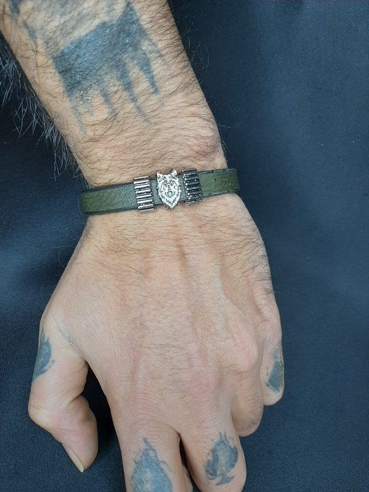 Haki Biker Kurt Figürlü Erkek Bileklik - Görsel 3