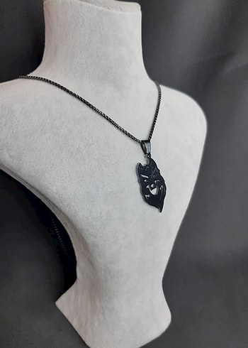 Çelik Zincirli Siyah Kurt Figürlü Gotik Kolye - Görsel 3