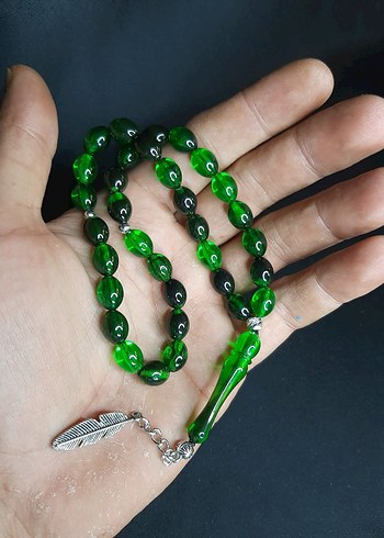 Koyu Yeşil Erkek Tesbih Bohem Gotik Tozkehribar