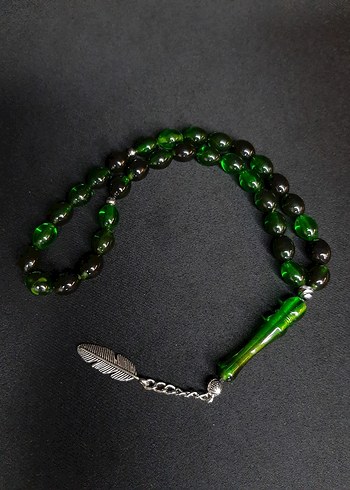 Koyu Yeşil Erkek Tesbih Bohem Gotik Tozkehribar