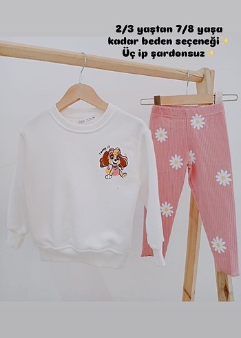 Beyaz Baskılı Uzun Kollu Örme Bebek Kız Takımı