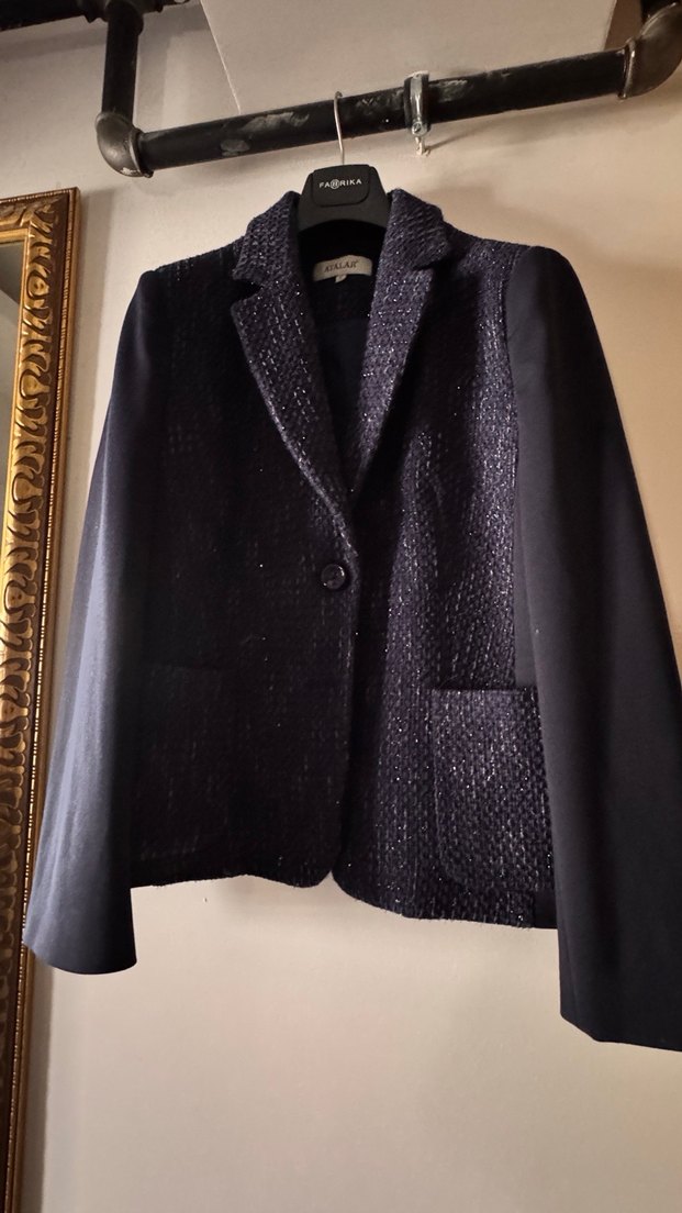 Düğmeli Kısa Kesim Kadın lacivert Blazer ceket - Görsel 5