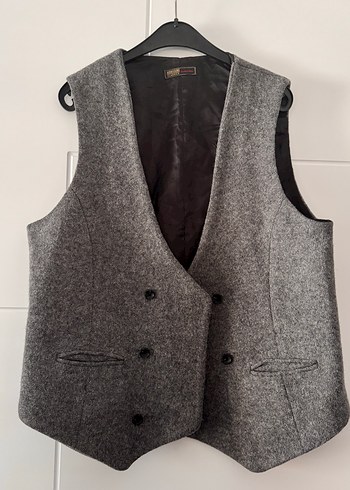 Gri Düğmeli Klasik Yün Yelek - Görsel 4
