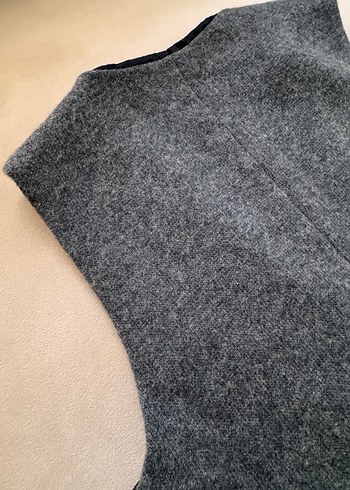 Gri Düğmeli Klasik Yün Yelek - Görsel 5