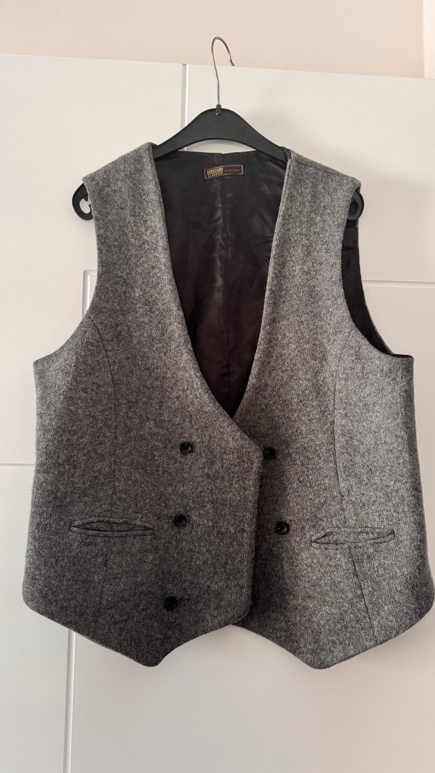 Gri Düğmeli Klasik Yün Yelek - Görsel 4