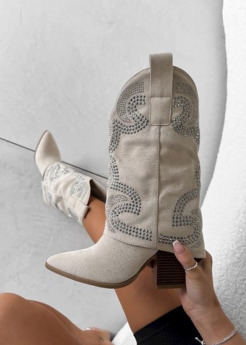 İtalyan gerçek süet Western kadın çizme - Görsel 2