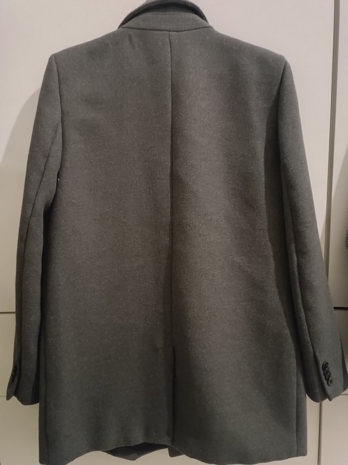 Düğmeli Gri Midi Kadın Kaşe Blazer Ceket - Görsel 2