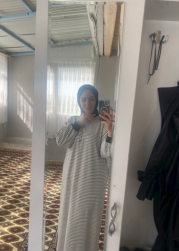 Gri Zebra Desenli Uzun Kollu Kadın Tunik elbise - Görsel 4