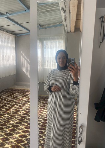 Gri Zebra Desenli Uzun Kollu Kadın Tunik elbise - Görsel 3