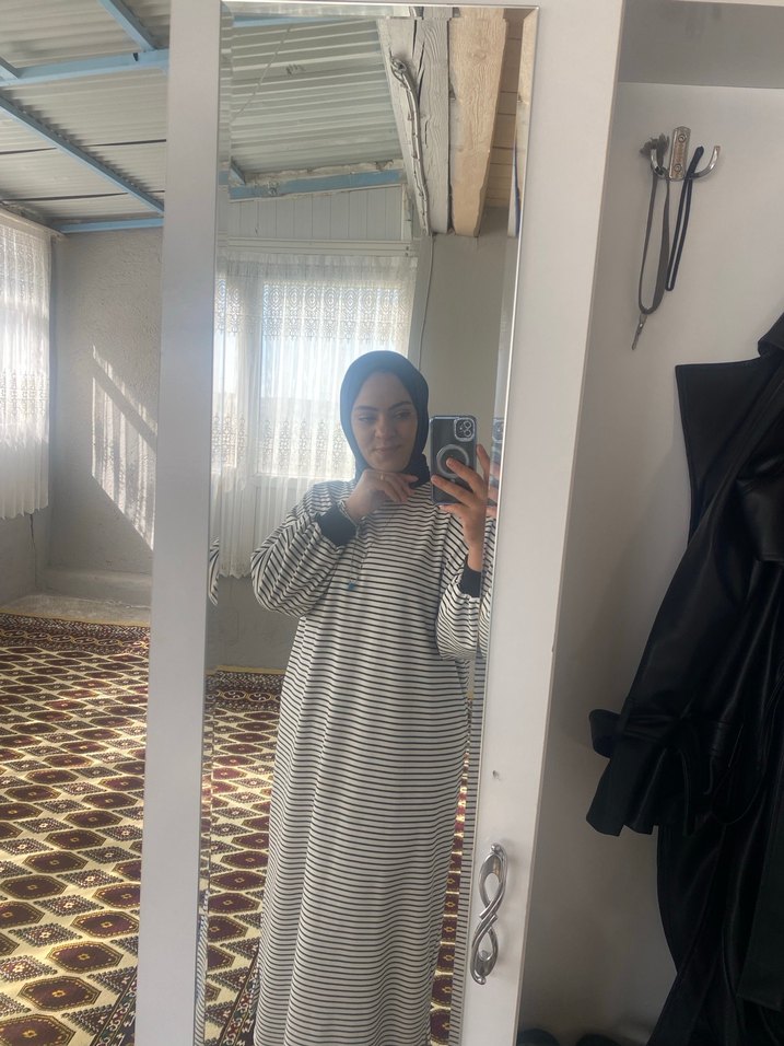 Gri Zebra Desenli Uzun Kollu Kadın Tunik elbise - Görsel 4