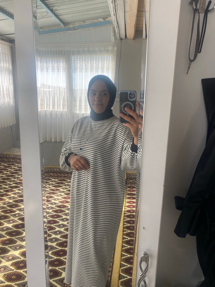 Gri Zebra Desenli Uzun Kollu Kadın Tunik elbise - Görsel 2