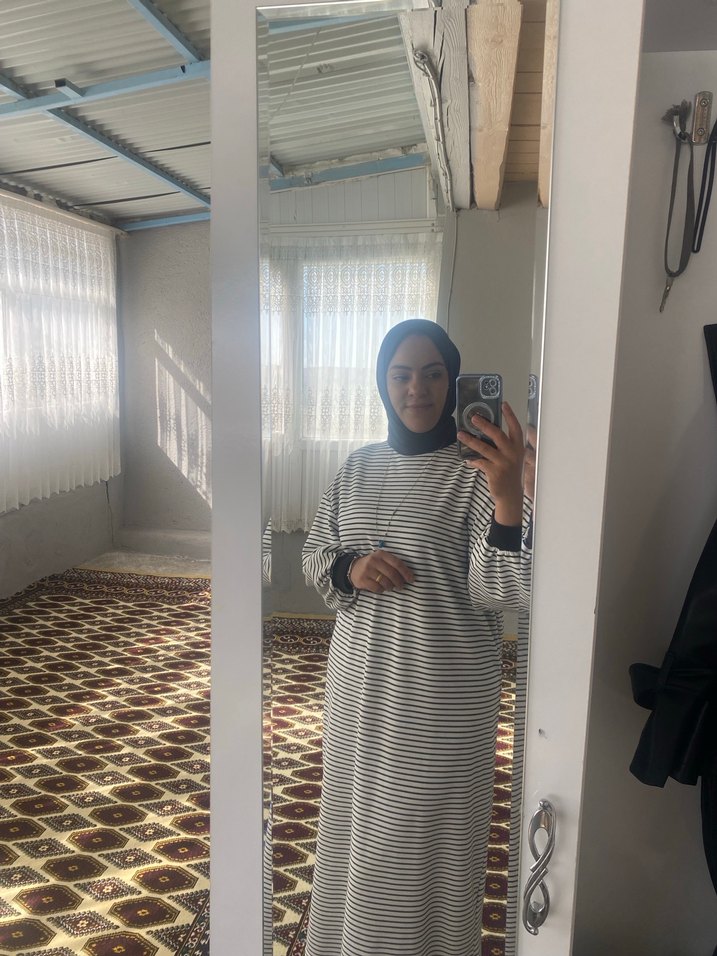 Gri Zebra Desenli Uzun Kollu Kadın Tunik elbise - Görsel 3