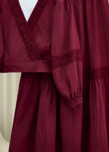 Bordo Nakışlı Uzun Bohem Kadın ikili takım - Görsel 2