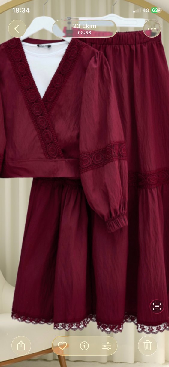 Bordo Nakışlı Uzun Bohem Kadın ikili takım - Görsel 2