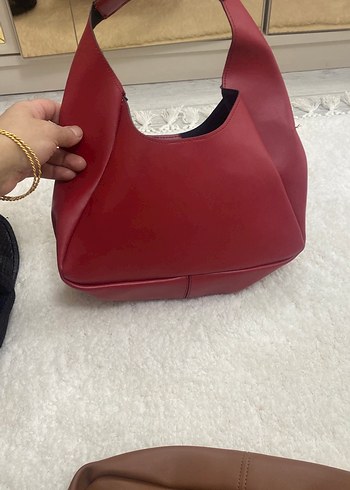 Kırmızı Deri Kadın Omuz Çantası - Görsel 2