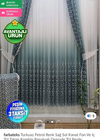 Beyaz Mavi Batik Desenli Perde 
4 metre eni sık pile - Görsel 3