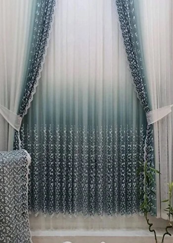 Beyaz Mavi Batik Desenli Perde 
4 metre eni sık pile - Görsel 2