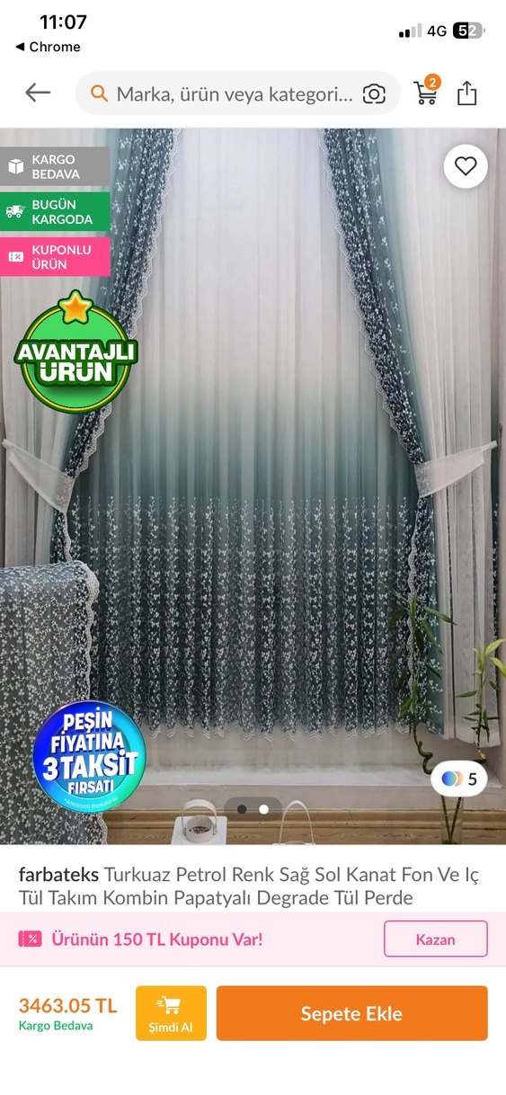 Beyaz Mavi Batik Desenli Perde 
4 metre eni sık pile - Görsel 3