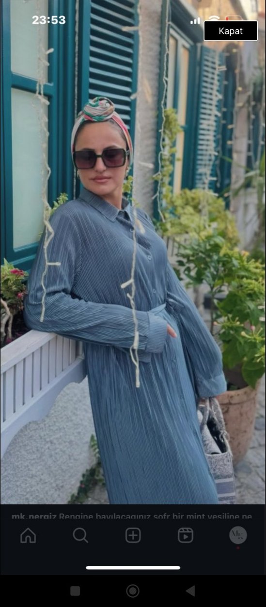 Gri Piliseli Uzun Denim Elbise - Görsel 4