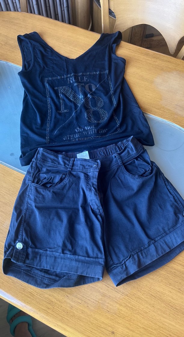 Aqua takım alt üst dantel detaylı Lacivert Mini Denim Şort - Görsel 2