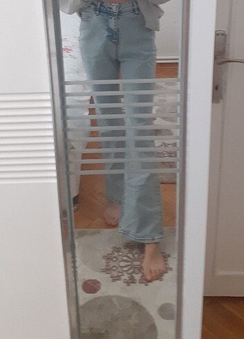 Mavi ispanyol paça pantalon