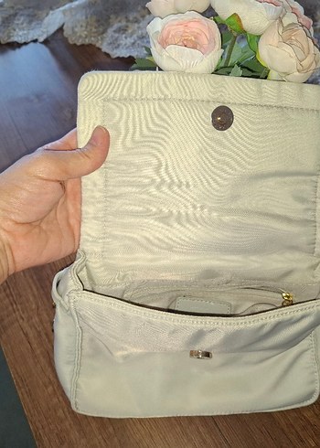 Beyaz Kemer Detaylı Keten Kadın Çanta - Görsel 4