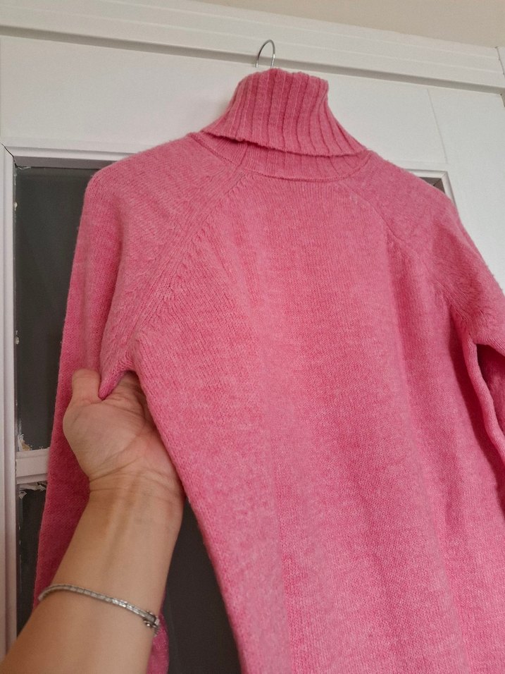 Pembe Kadın Yün Boğazlı Kazak - Görsel 4