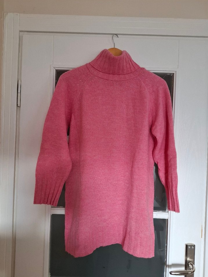 Pembe Kadın Yün Boğazlı Kazak - Görsel 3