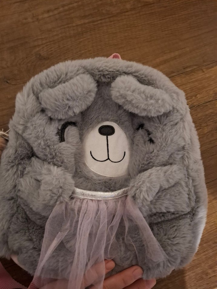 Gri Peluş süslü Kız çocuk Sırt Çantası - Görsel 2