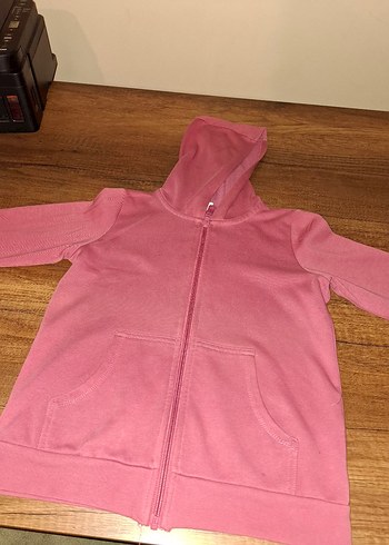Kız Çocuk Kapüşonlu Fermuarlı Pembe Sweatshirt