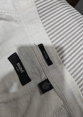 Erkek Beyaz Keten Gömlek Uzun Kollu mavi - Görsel 2