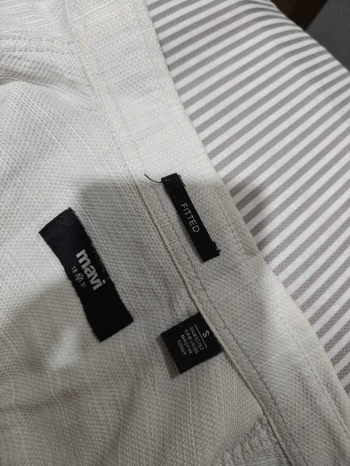 Erkek Beyaz Keten Gömlek Uzun Kollu mavi - Görsel 2