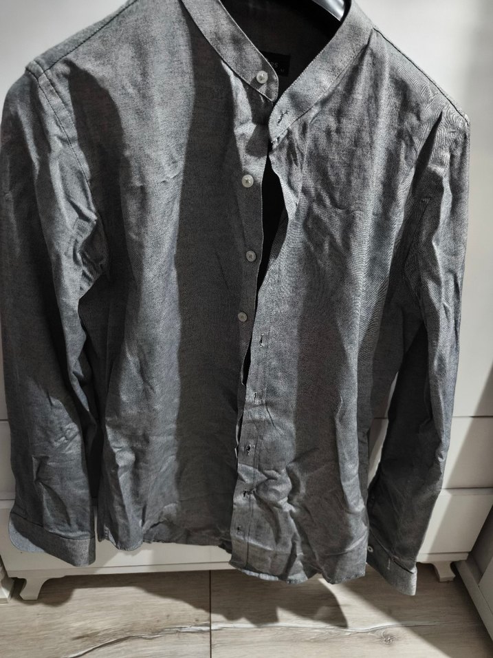 Gri Uzun Kollu Keten Erkek Gömlek Tudors m beden - Görsel 2