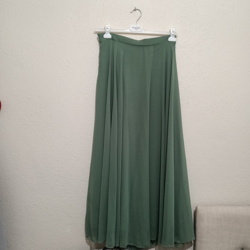 Yeşil Salaş Drapeli Uzun Etek - Görsel 2