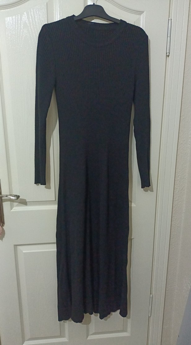 Uzun siyah Triko Kadın Elbise - Görsel 2